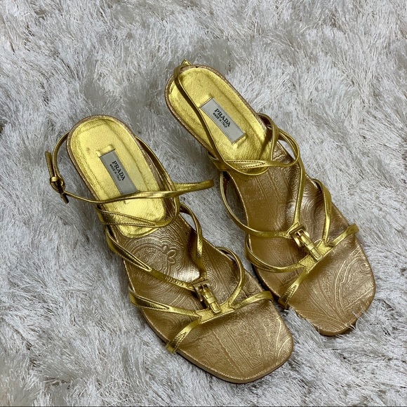 Prada Gold Sandals with Embossed Insole - Picture 1 of 7